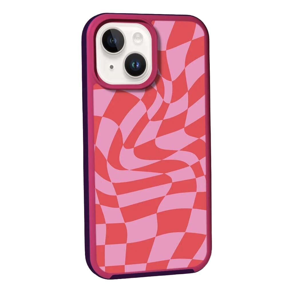MagSafe iPhone 14 Pink Swirl Checkerboard Print Case