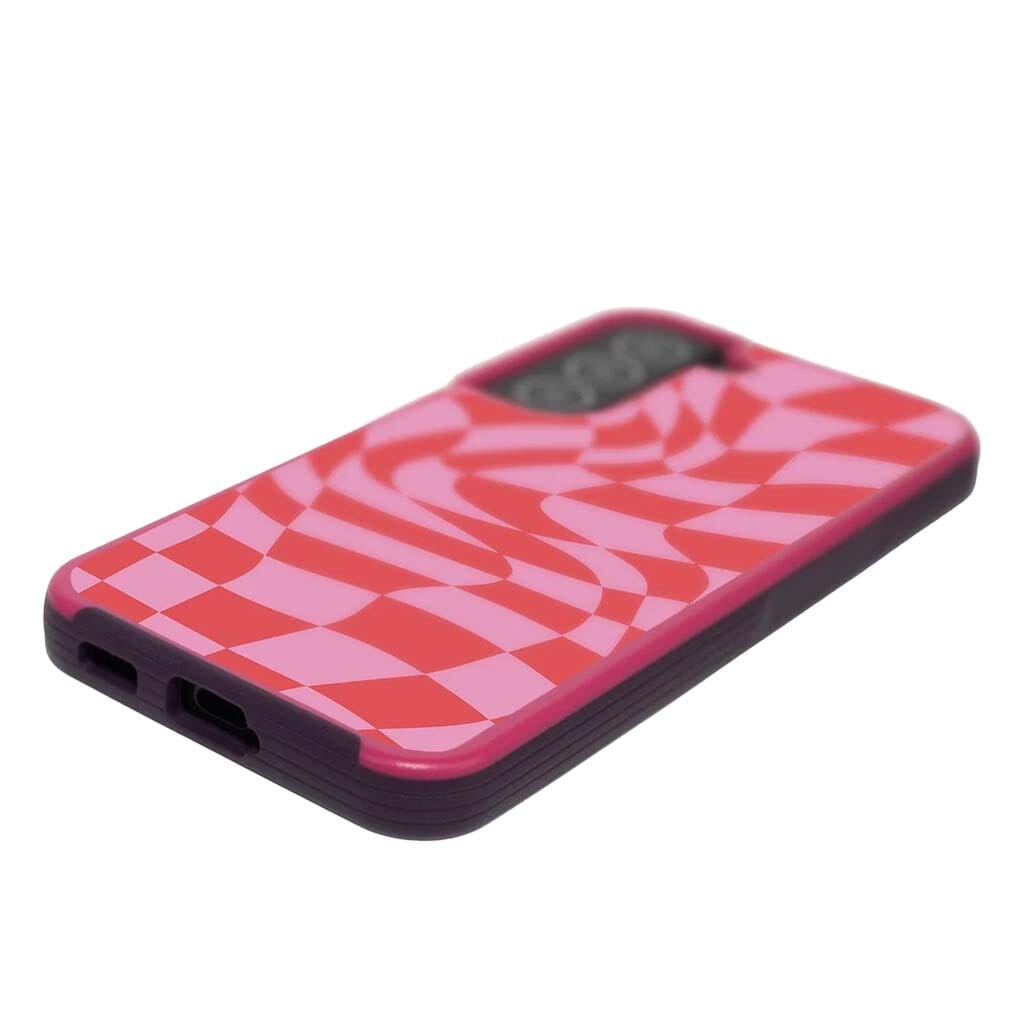 Pink Swirl Checkerboard Print Samsung S22 Case