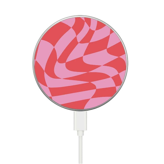 Pink Swirl Checkerboard Pattern - MagSafe Wireless Charger