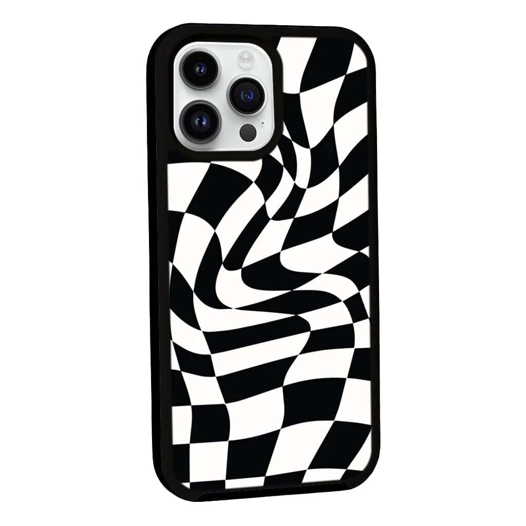 MagSafe iPhone 13 Pro Max Black Swirl Checkerboard Print Case