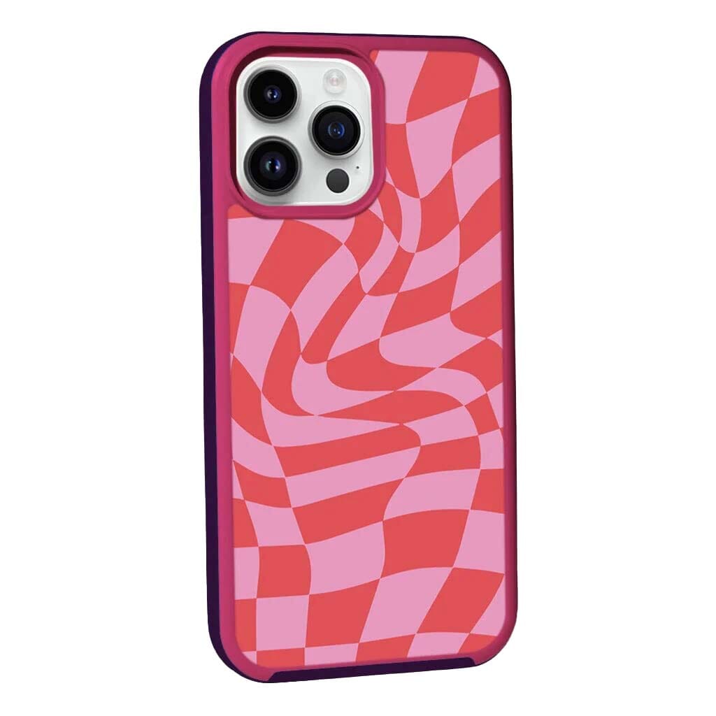 MagSafe iPhone 13 Pro Pink Swirl Checkerboard Print Case