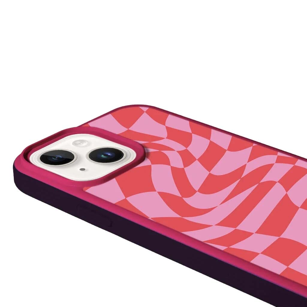 MagSafe iPhone 14 Plus Pink Swirl Checkerboard Print Case