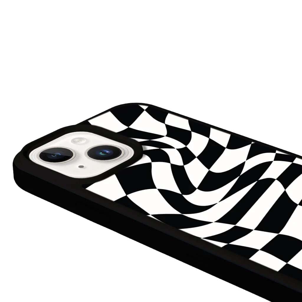 MagSafe iPhone 14 Plus Black Swirl Checkerboard Print Case