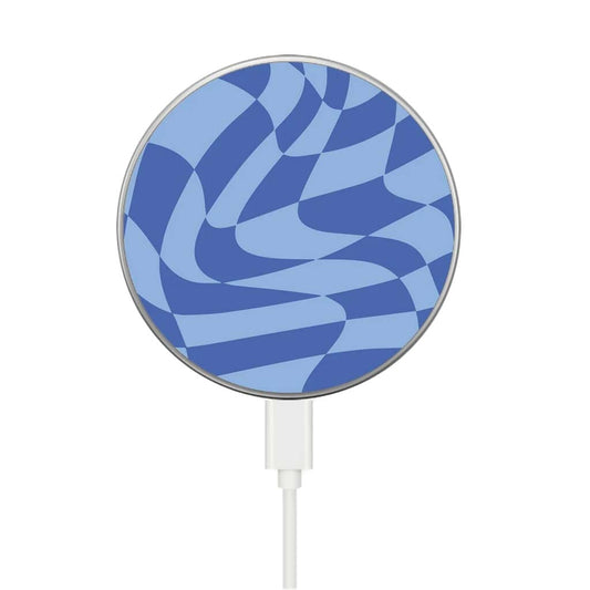 MagSafe Wireless Charger - Blue Swirl Checkerboard Pattern