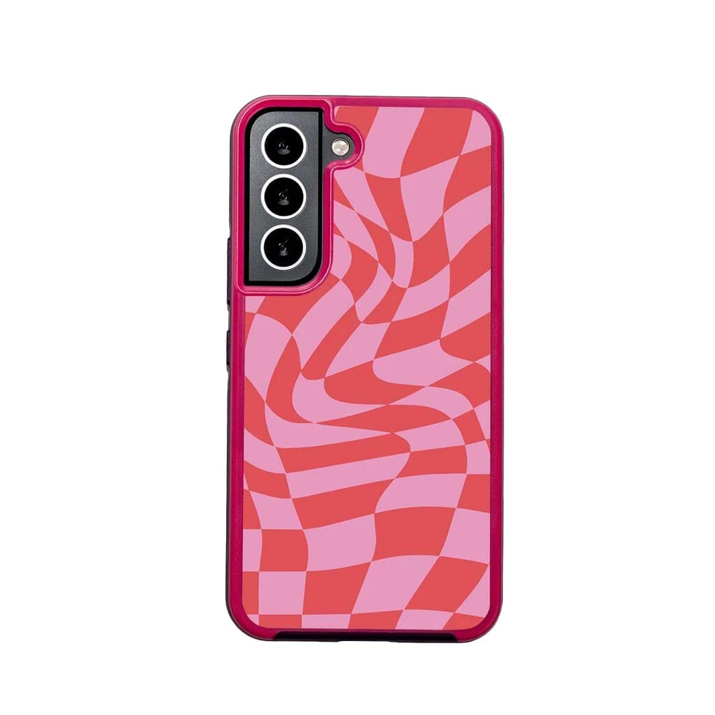 Pink Swirl Checkerboard Print Samsung S22 Case