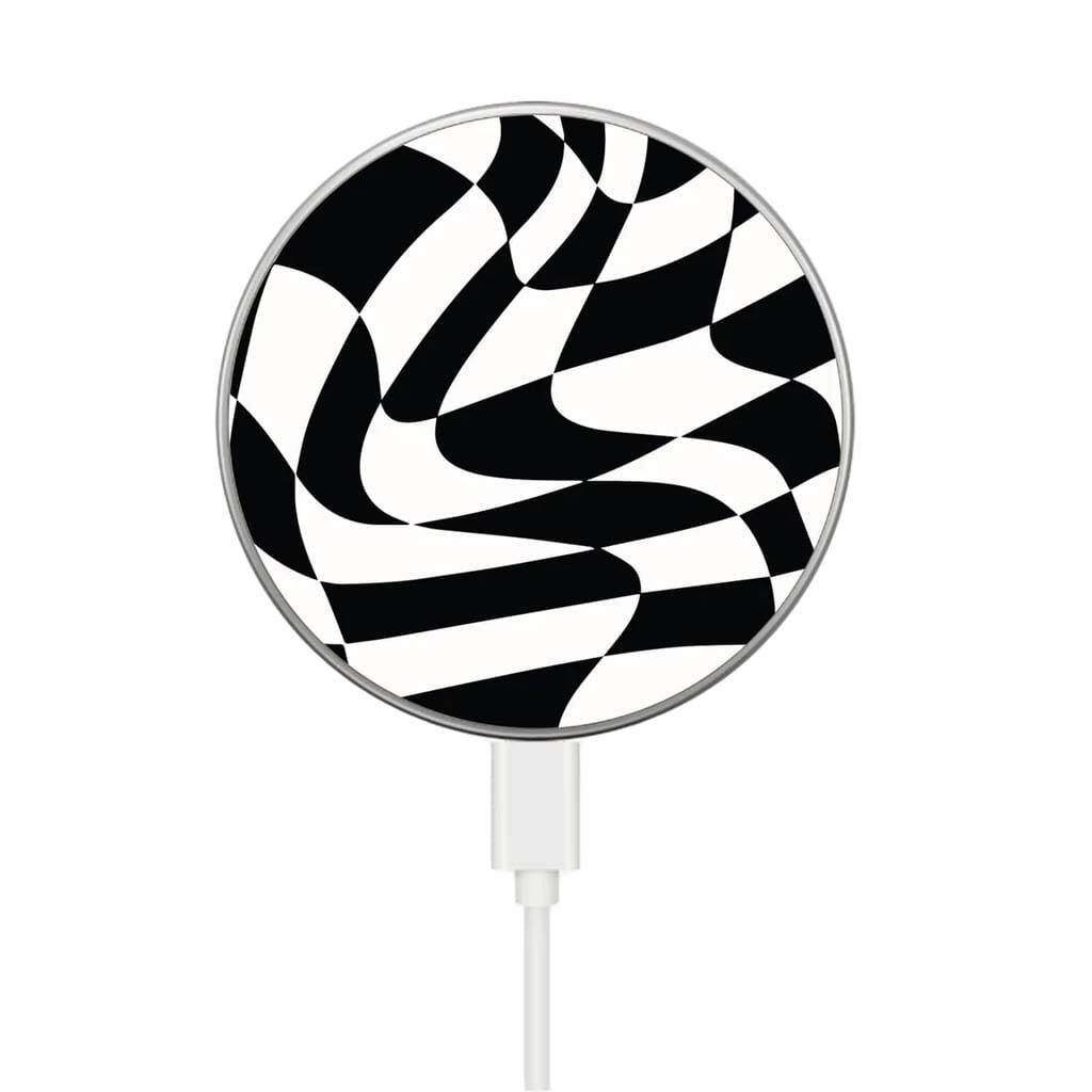 MagSafe Wireless Charger - Black Swirl Checkerboard Pattern