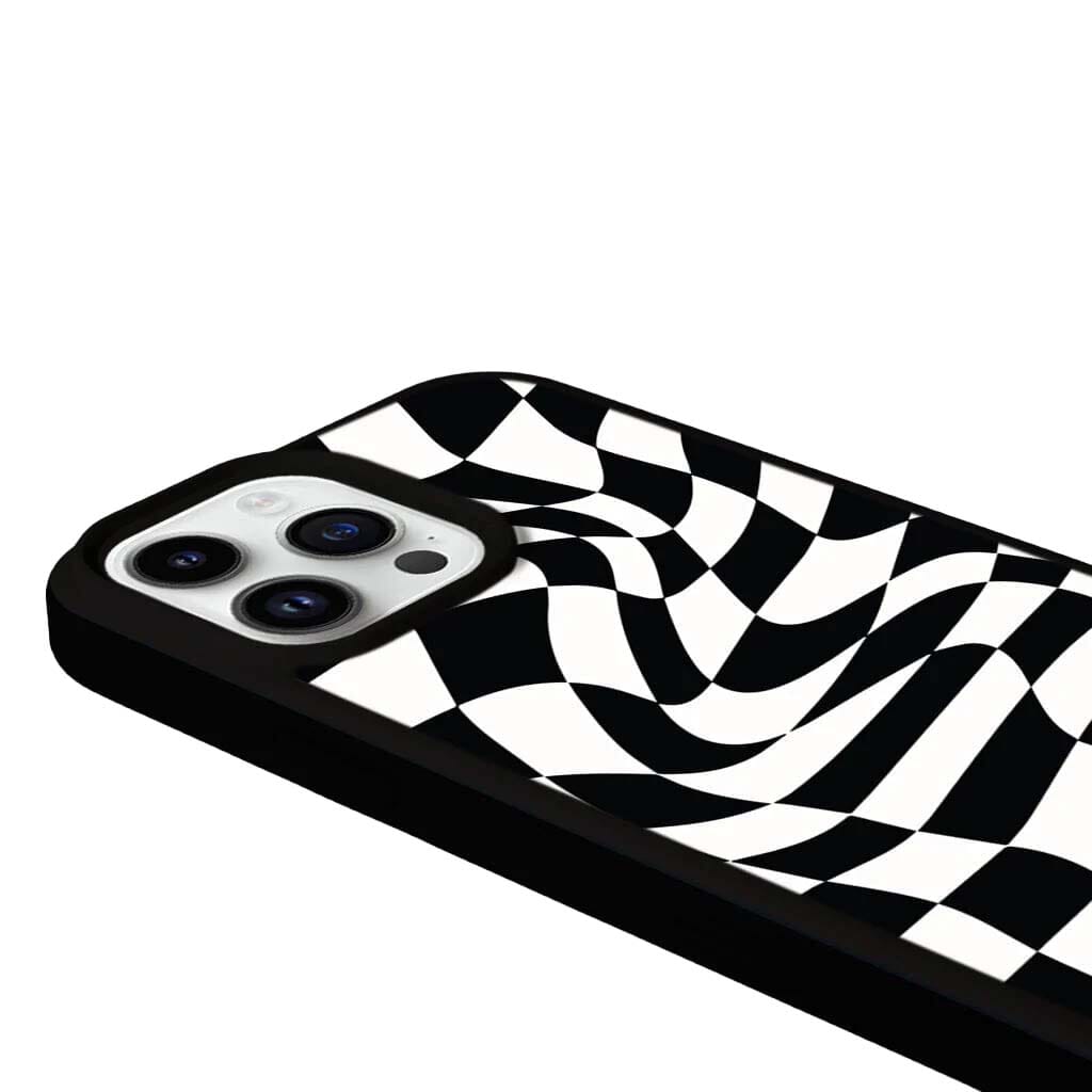 MagSafe iPhone 13 Pro Black Swirl Checkerboard Print Case