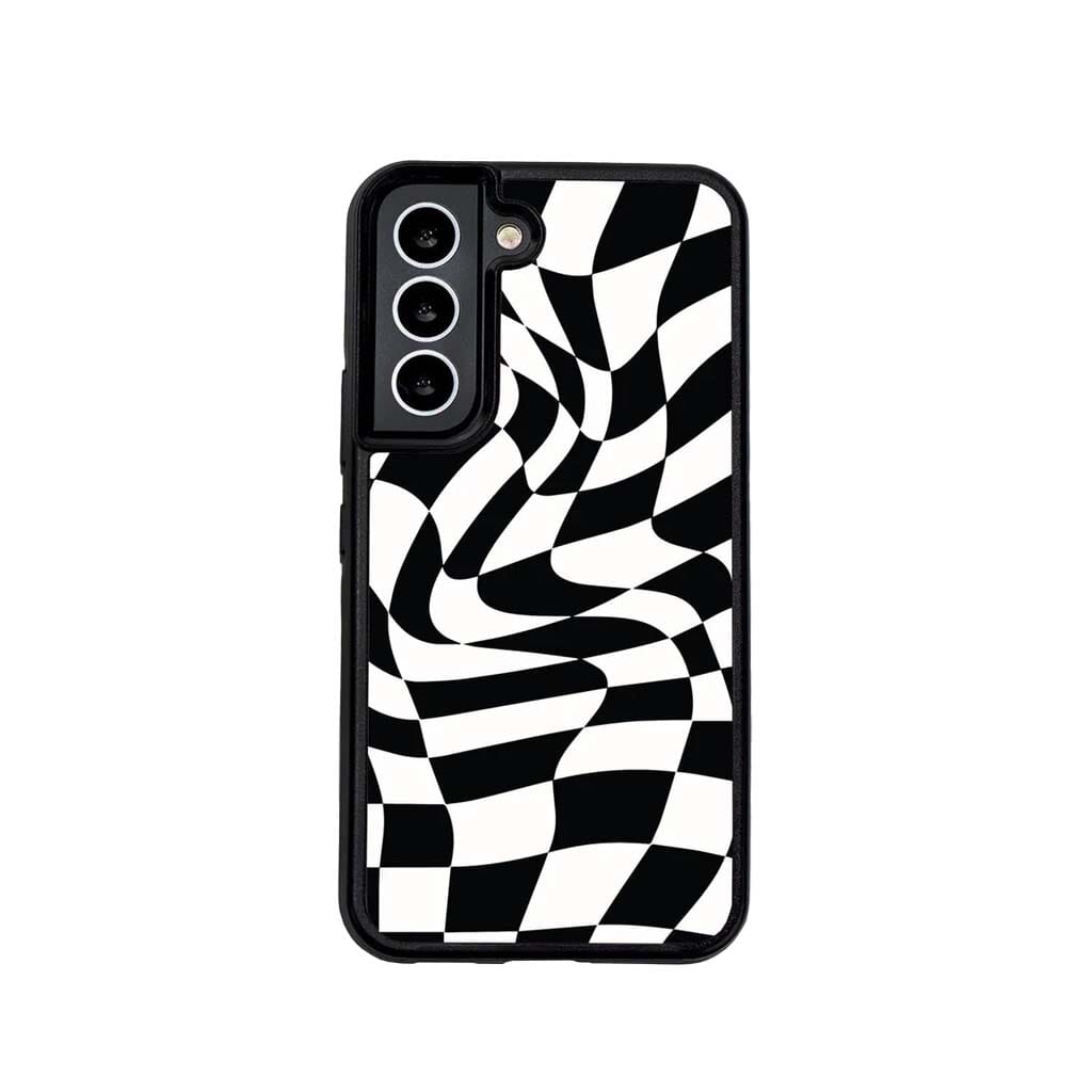 Black Swirl Checkerboard Print Samsung S22 Plus Case