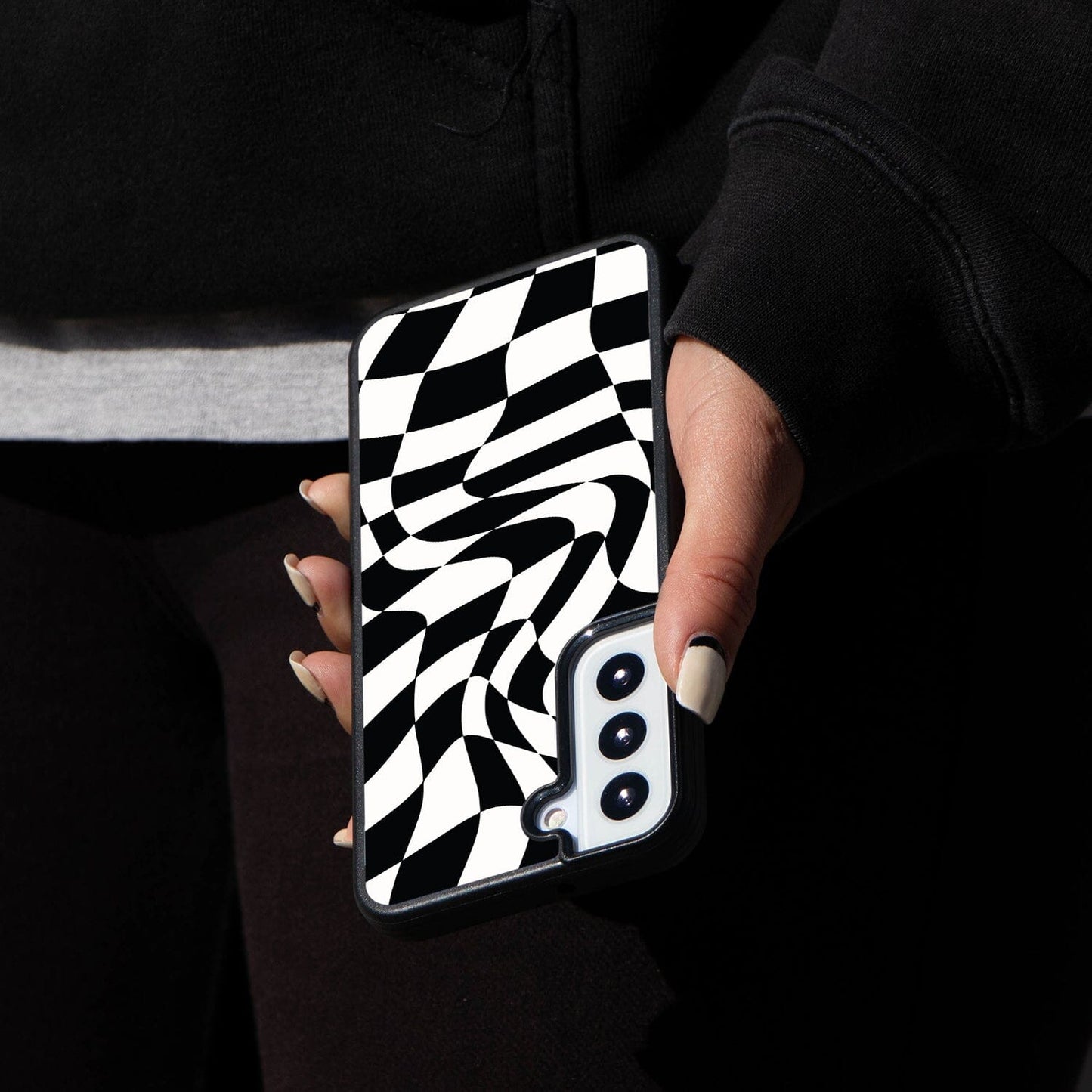 Black Swirl Checkerboard Print Samsung S22 Case