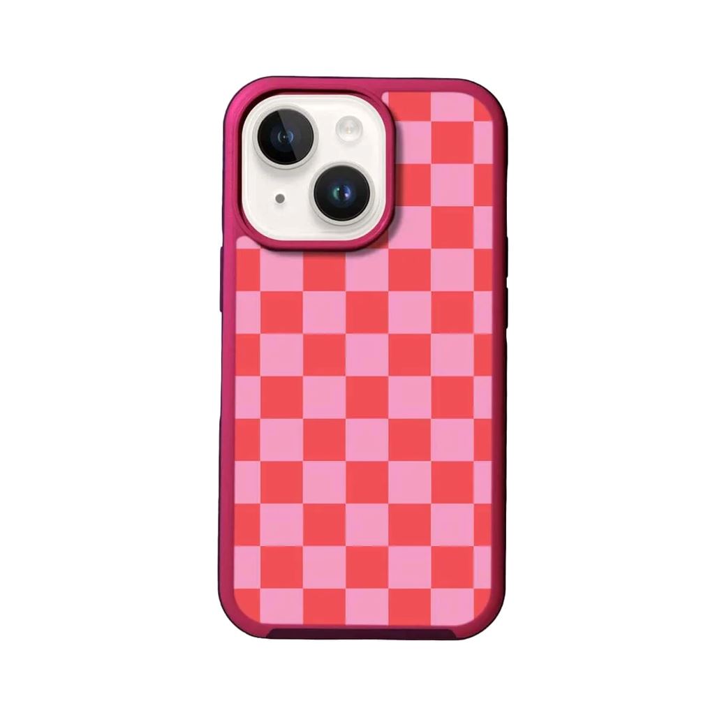 MagSafe iPhone 14 Pink Checkerboard Print Case