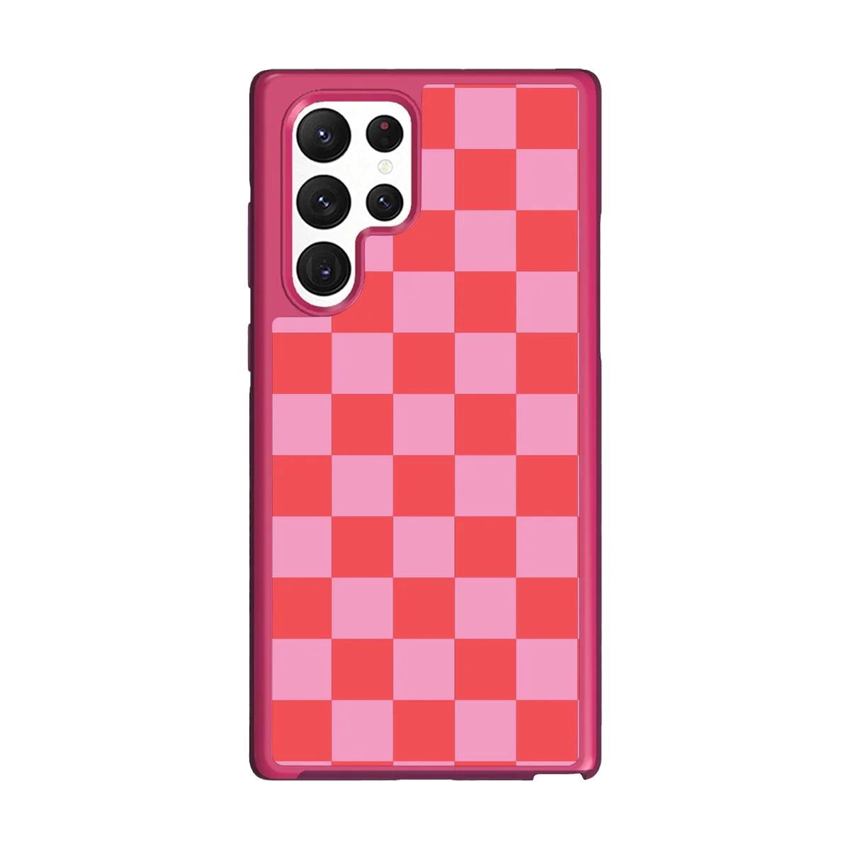 Pink Checkerboard Print Samsung S22 Ultra Case