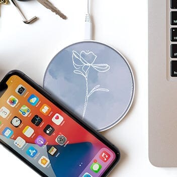 Wireless Charging Pad - Cobalt Day Break Blue Flower Design (with Phone and Laptop)