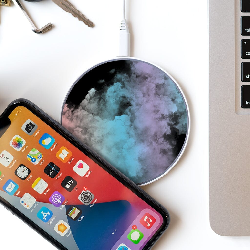 Wireless Charging Pad - Rainbow Clouds Pattern Design (with Phone and Laptop)