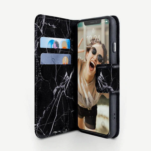 iPhone X & iPhone XS Folio Wallet Case - Marble Wallet - Black