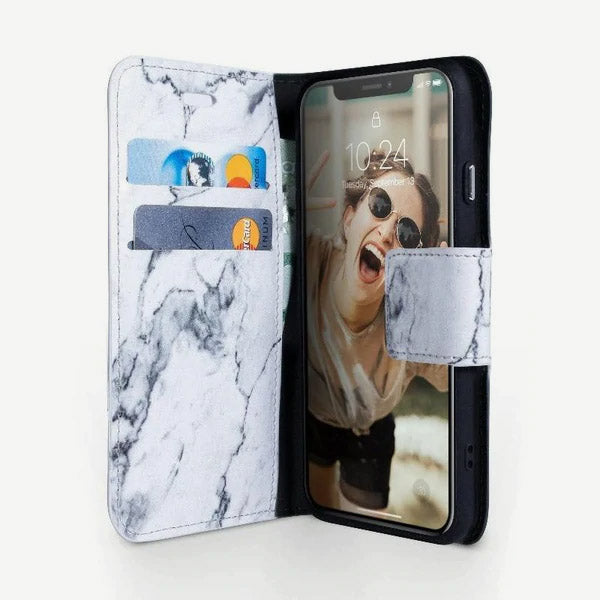 iPhone XR Folio Wallet Case - Marble Wallet - Grey