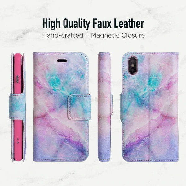 iPhone X & iPhone XS Folio Wallet Case - Marble Wallet - Unicorn - Vegan Leather