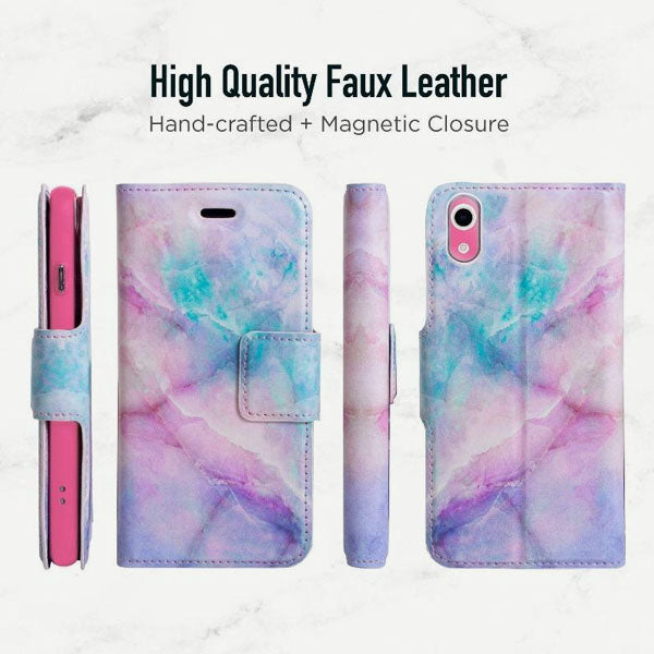 iPhone XR Folio Wallet Case - Marble Wallet - Unicorn - Vegan Leather