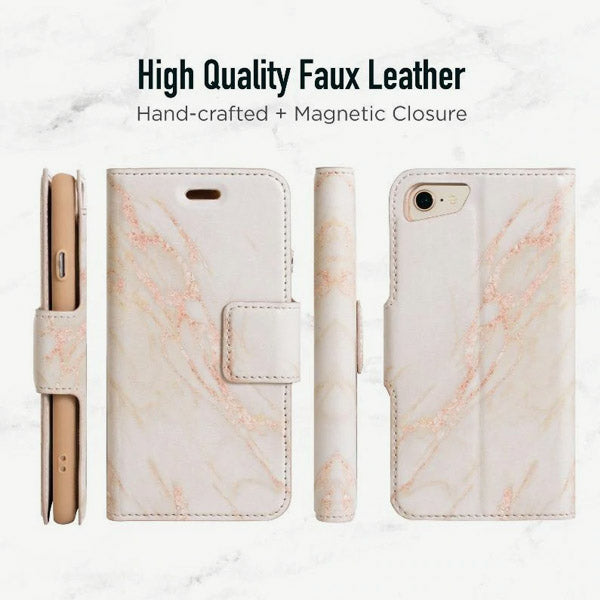 iPhone 7 & iPhone 8 Folio Wallet Case - Marble Wallet - Gold - Vegan Leather