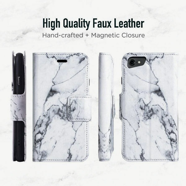 iPhone 7 & iPhone 8 Folio Wallet Case - Marble Wallet - Grey - Vegan Leather
