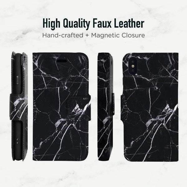 iPhone X & iPhone XS Folio Wallet Case - Marble Wallet - Black - Vegan Leather