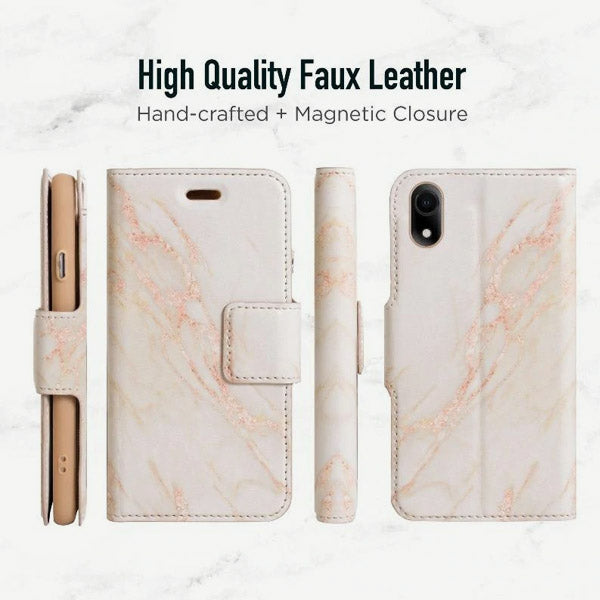 iPhone XR Folio Wallet Case - Marble Wallet - Gold