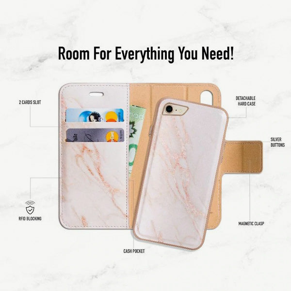 iPhone 7 & iPhone 8 Folio Wallet Case - Marble Wallet - Gold - Everything You Need