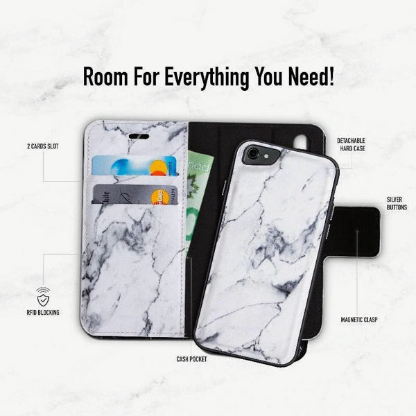 iPhone 7 & iPhone 8 Folio Wallet Case - Marble Wallet - Grey - Everything You Need
