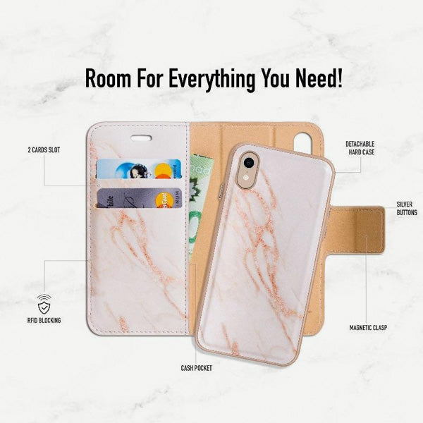 iPhone XR Folio Wallet Case - Marble Wallet - Gold - Everything You Need