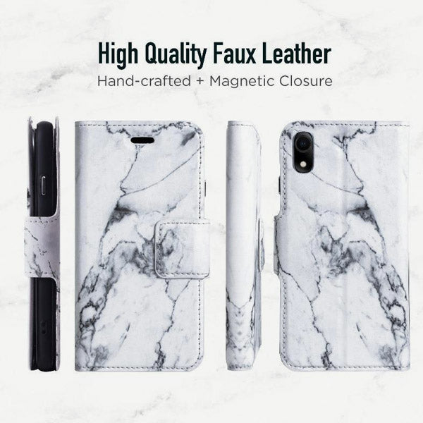iPhone XR Folio Wallet Case - Marble Wallet - Grey - Vegan Leather