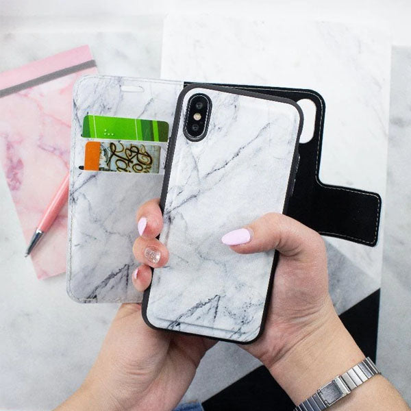 iPhone XR Folio Wallet Case - Marble Wallet - Grey - On Hands
