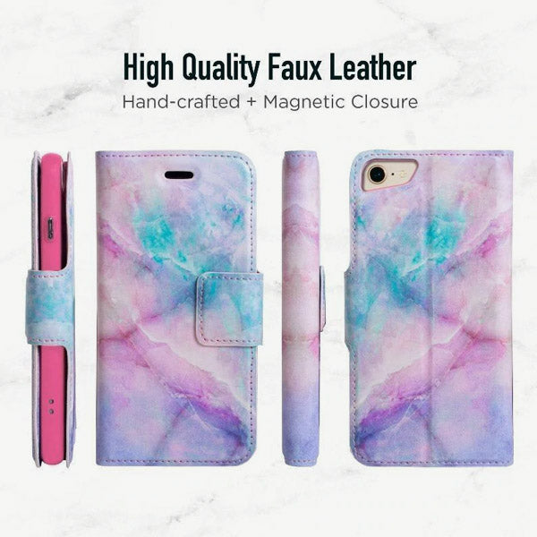 iPhone 7 & iPhone 8 Folio Wallet Case - Marble Wallet - Unicorn - Vegan Leather