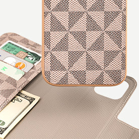 Leather wallet case for iPhone 12 Pro Max up close