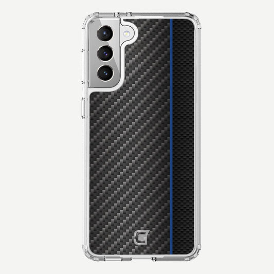 Samsung Galaxy S21 Plus Case - Carbon Fiber with Blue Line Design