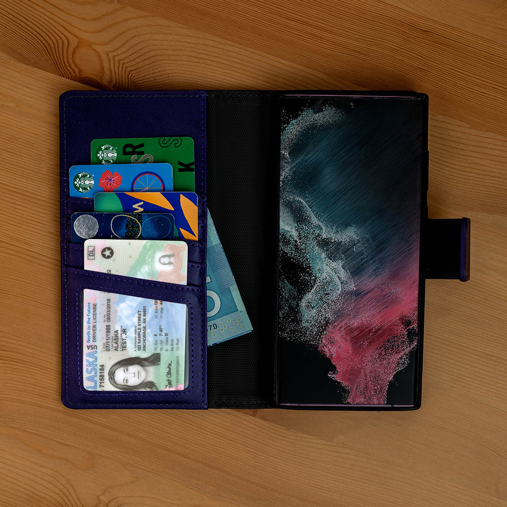 Samsung Galaxy S22 Ultra Wallet Case - 5th Ave - Purple - Full Open