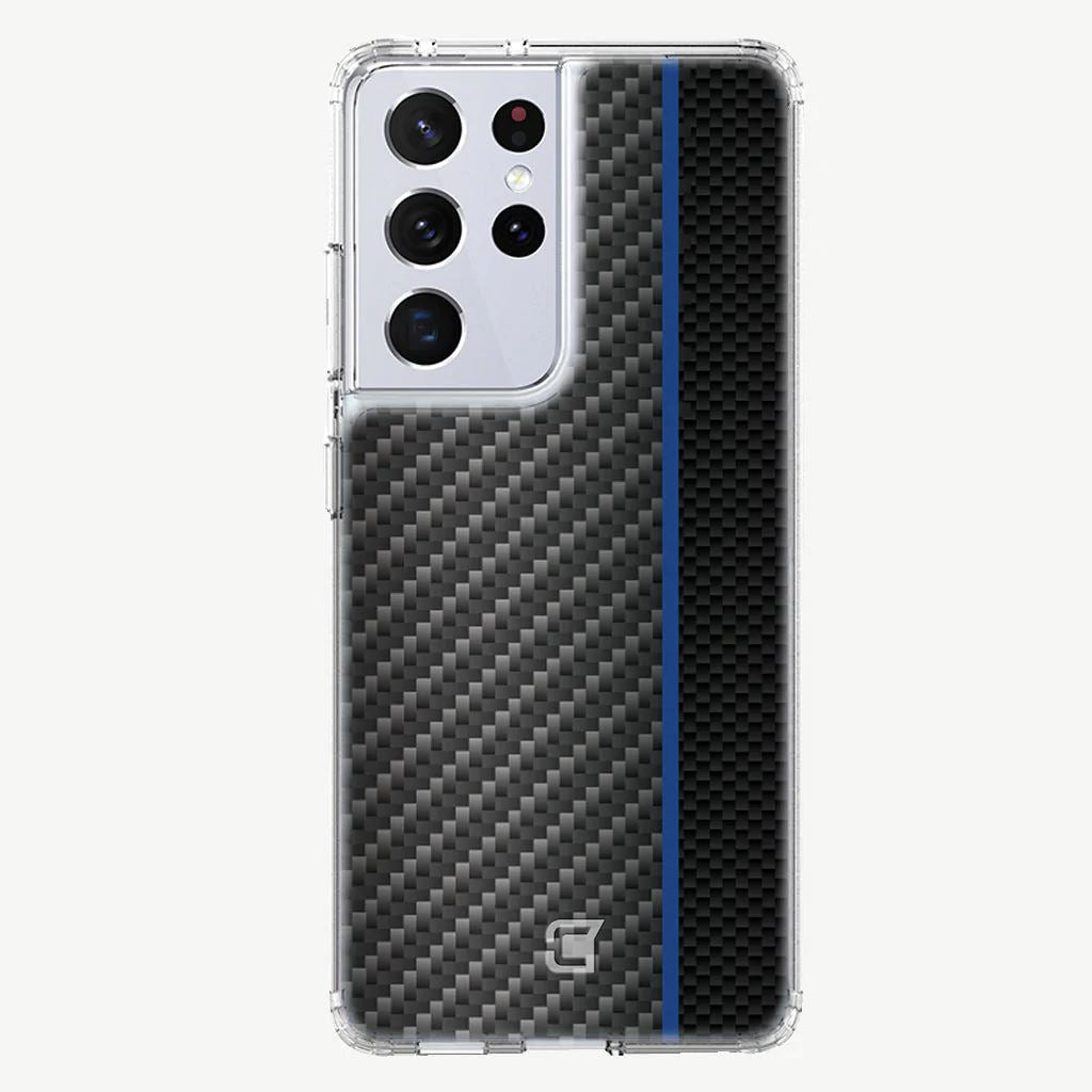 Samsung Galaxy S21 Ultra Case - Carbon Fiber with Blue Line Design
