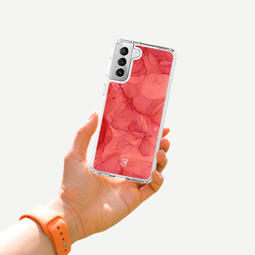 Samsung Galaxy S21 FE Marble Phone Case - Rouge by Mandy  | Caseco Inc. (Back with Hand)