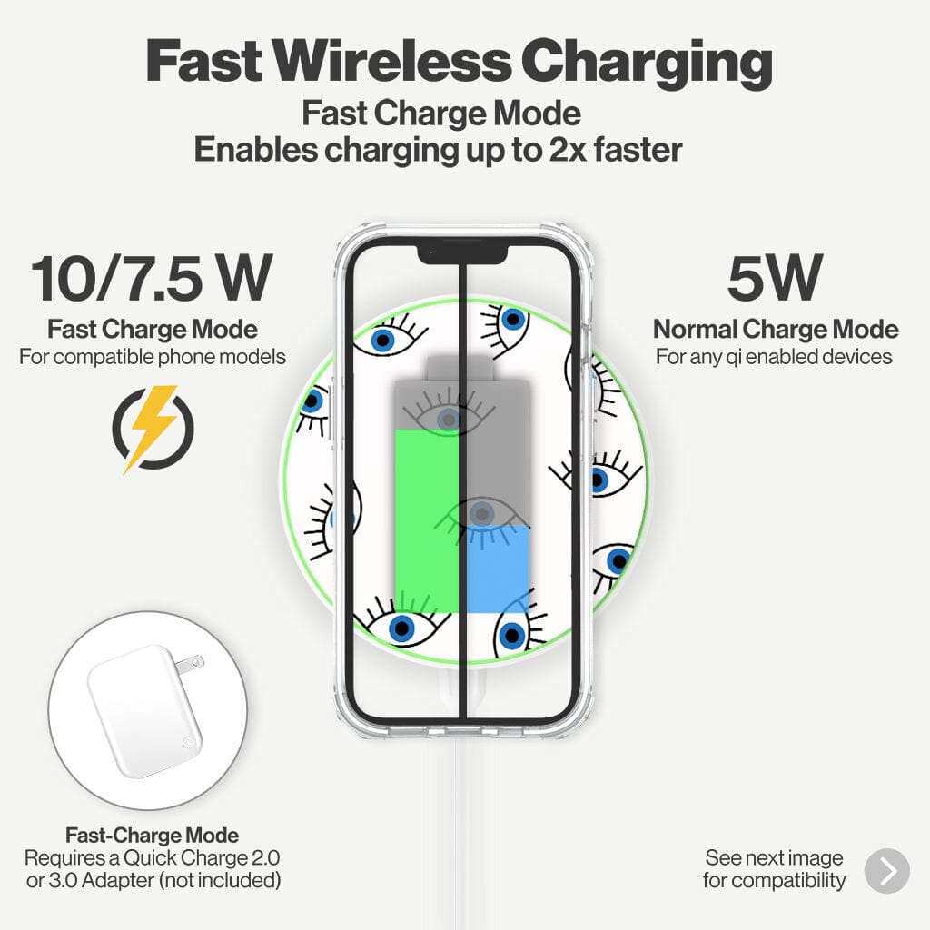 Wireless Charging Pad - Abstract Blue Evil Eye Design (Charging Speed Details)