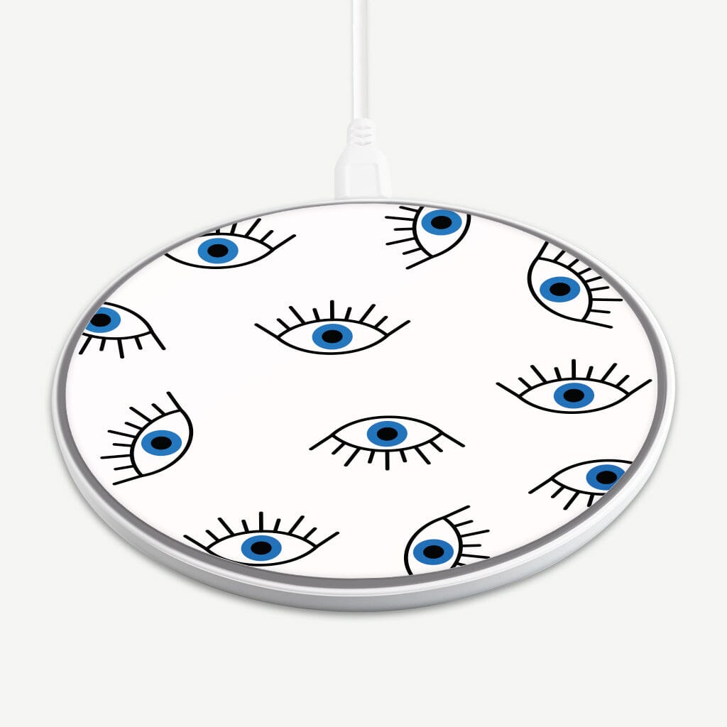 Wireless Charging Pad - Abstract Blue Evil Eye Design (Front View)