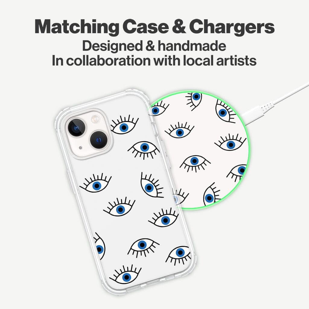 Wireless Charging Pad - Abstract Blue Evil Eye Design (Matching Design Case)
