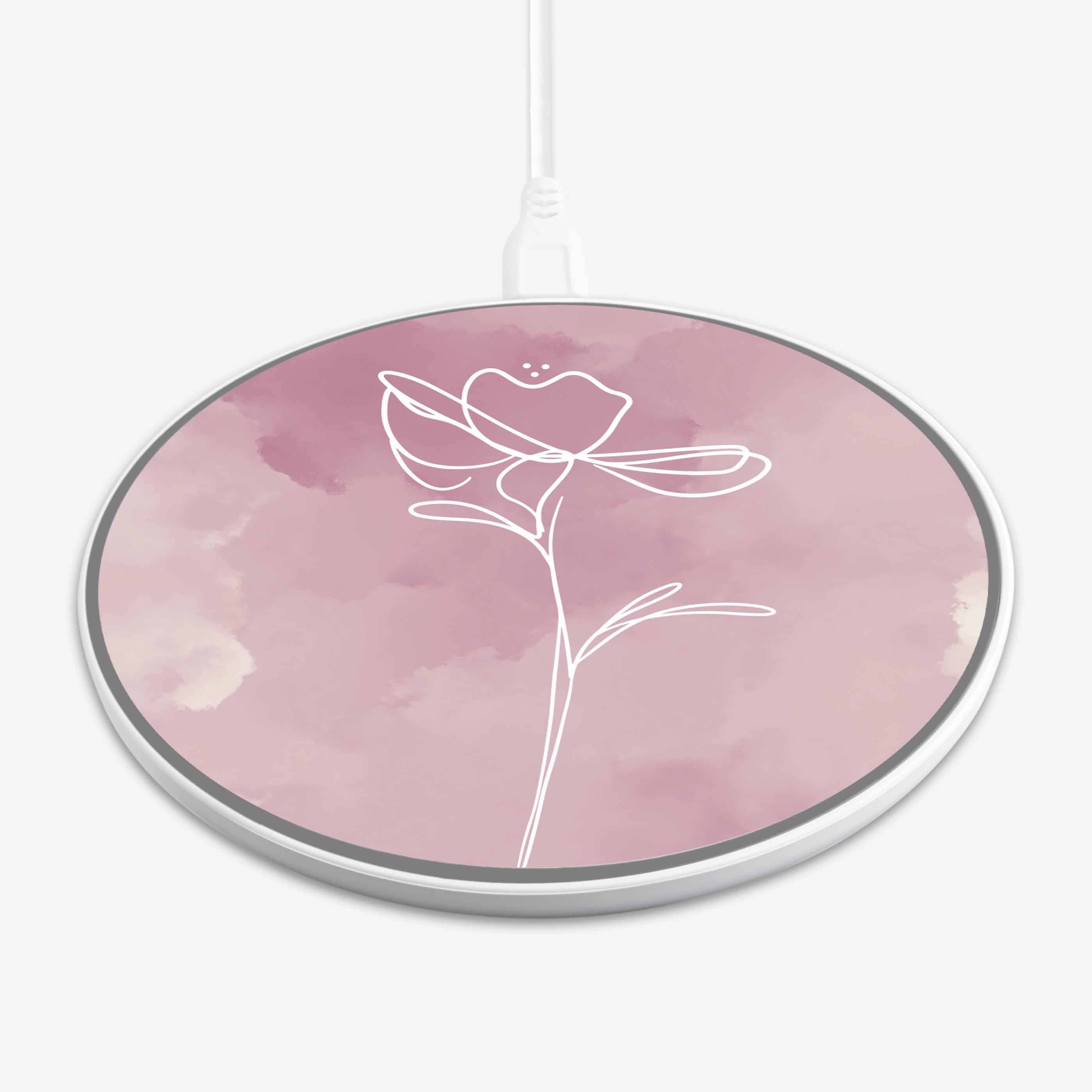 Wireless Charging Pad - Blush Pink Day Break Flower Design (Front View)
