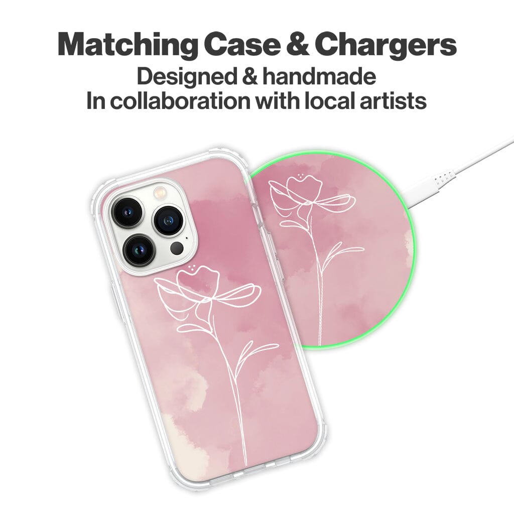 Wireless Charging Pad - Blush Pink Day Break Flower Design (Matching Design Case)