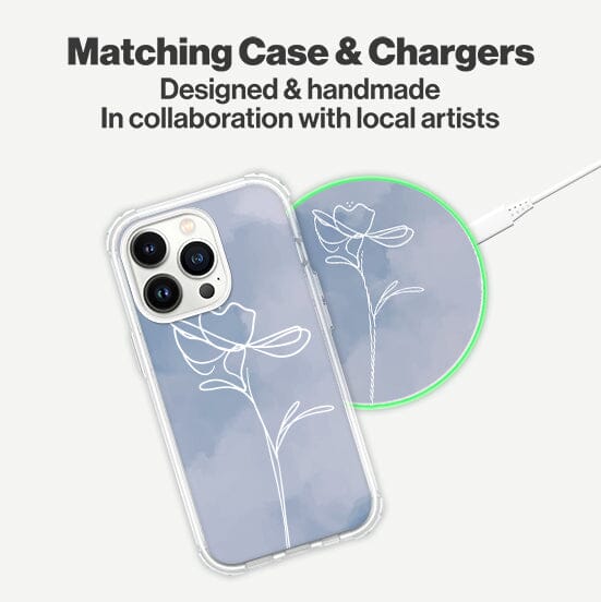 Wireless Charging Pad - Cobalt Day Break Blue Flower Design (Matching Design Case)