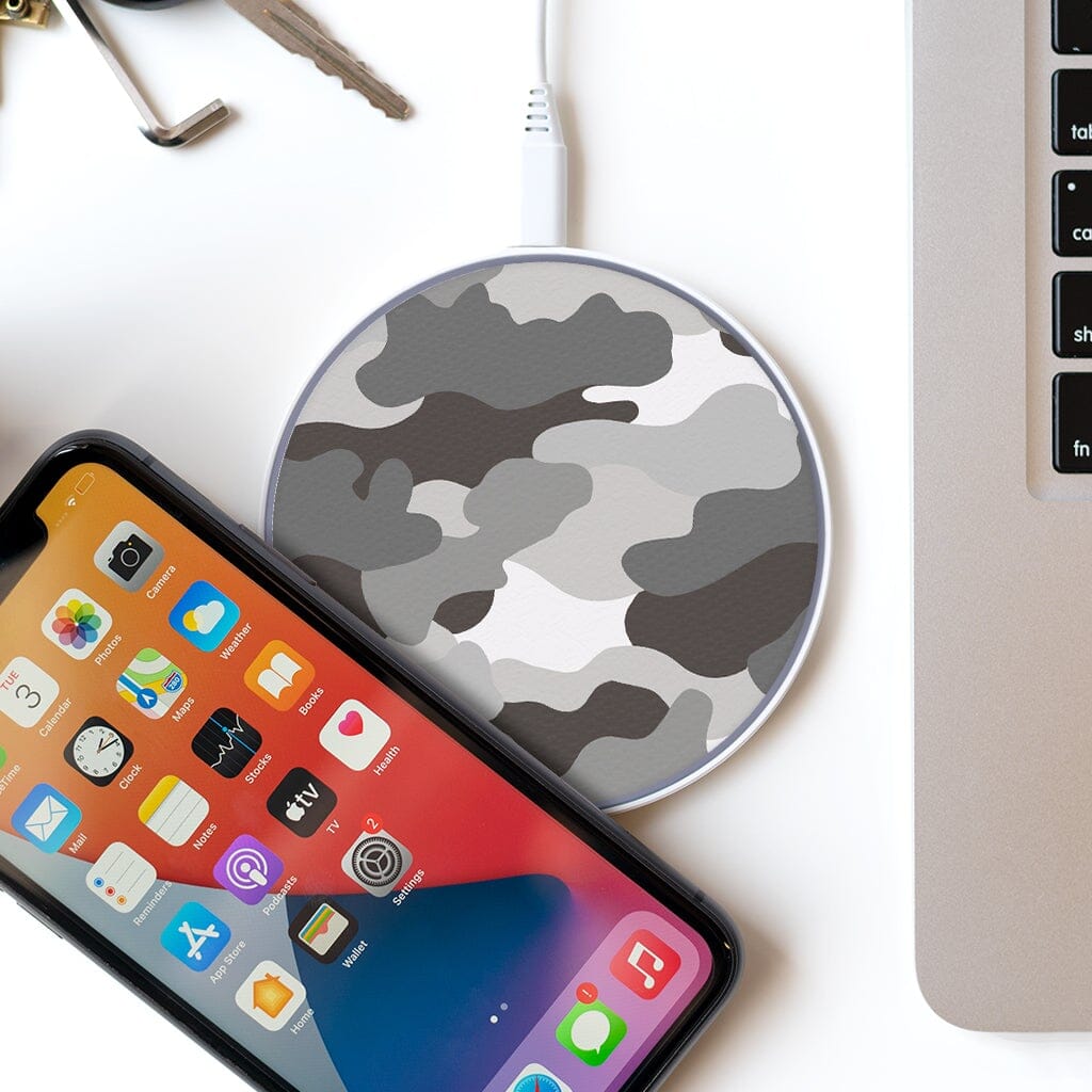 Wireless Charging Pad - Grey Camo Design (with Phone and Laptop)