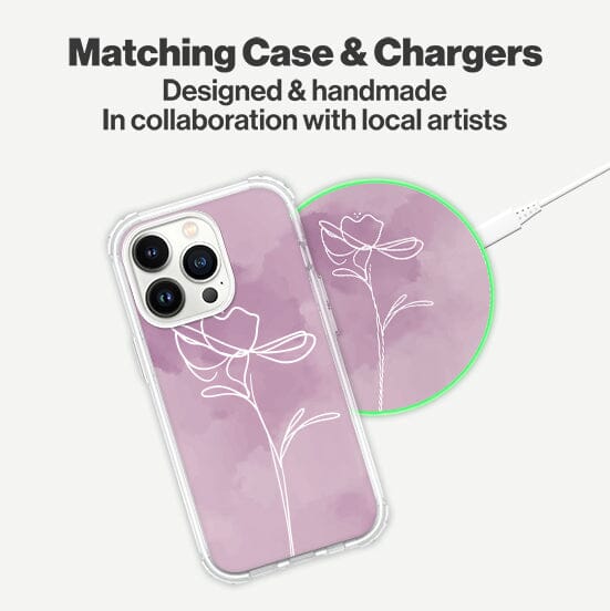 Wireless Charging Pad - Blush Day Break Pink Flower Design (Matching Design Case)
