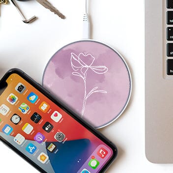 Wireless Charging Pad - Blush Day Break Pink Flower Design (with Phone and Laptop)