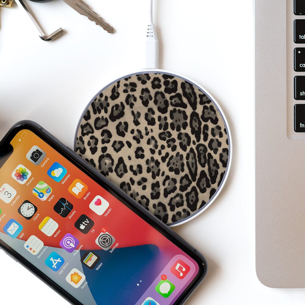 Wireless Charging Pad - Leopard Fabric Print Design (with Phone and Laptop)