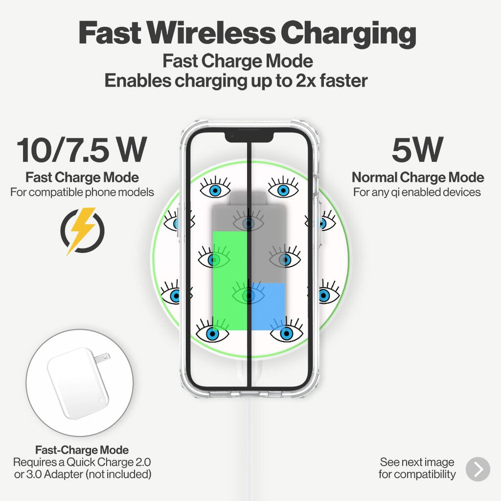 Wireless Charging Pad - Seamless Blue Evil Eye Design (Charging Speed Details)