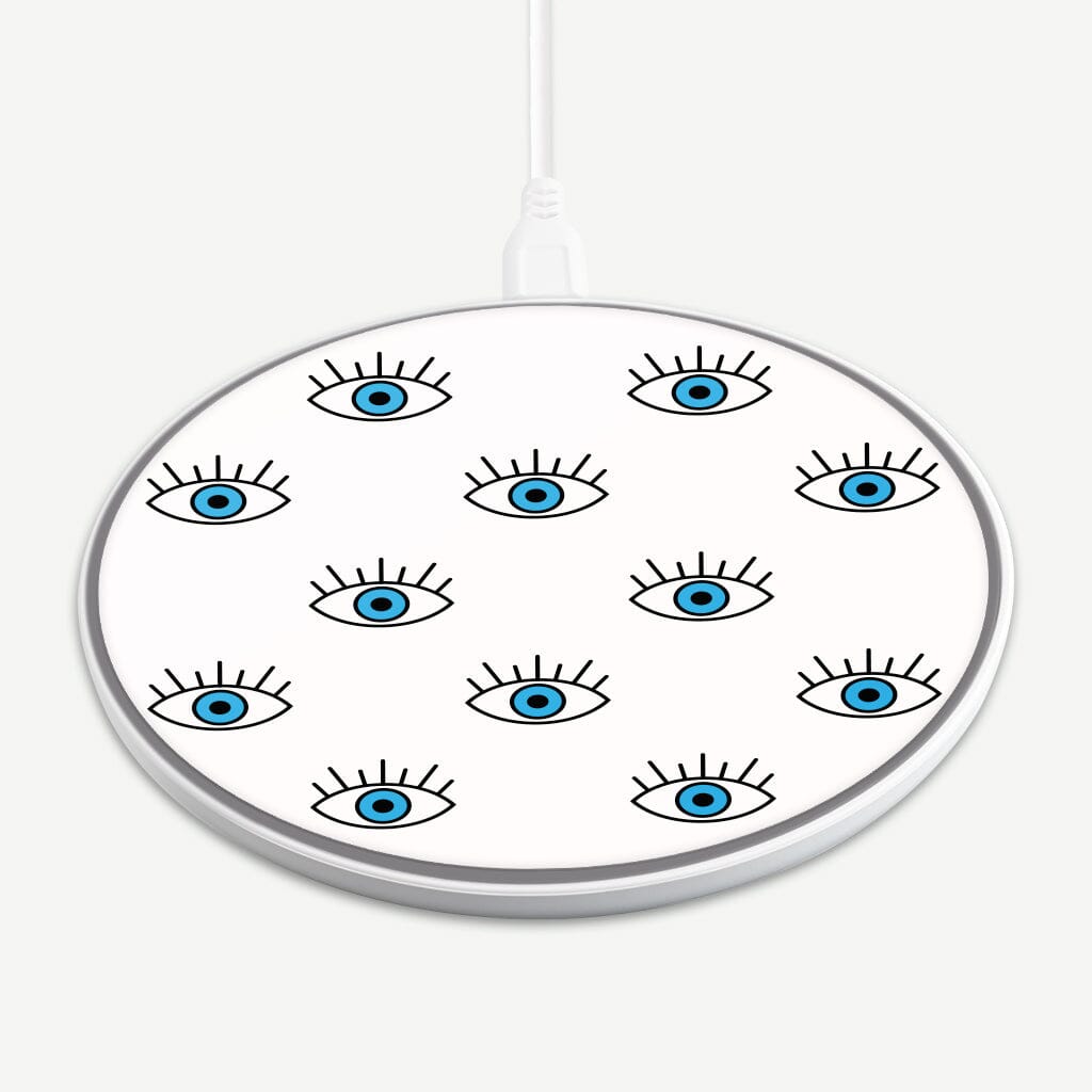 Wireless Charging Pad - Seamless Blue Evil Eye Design (Front View)