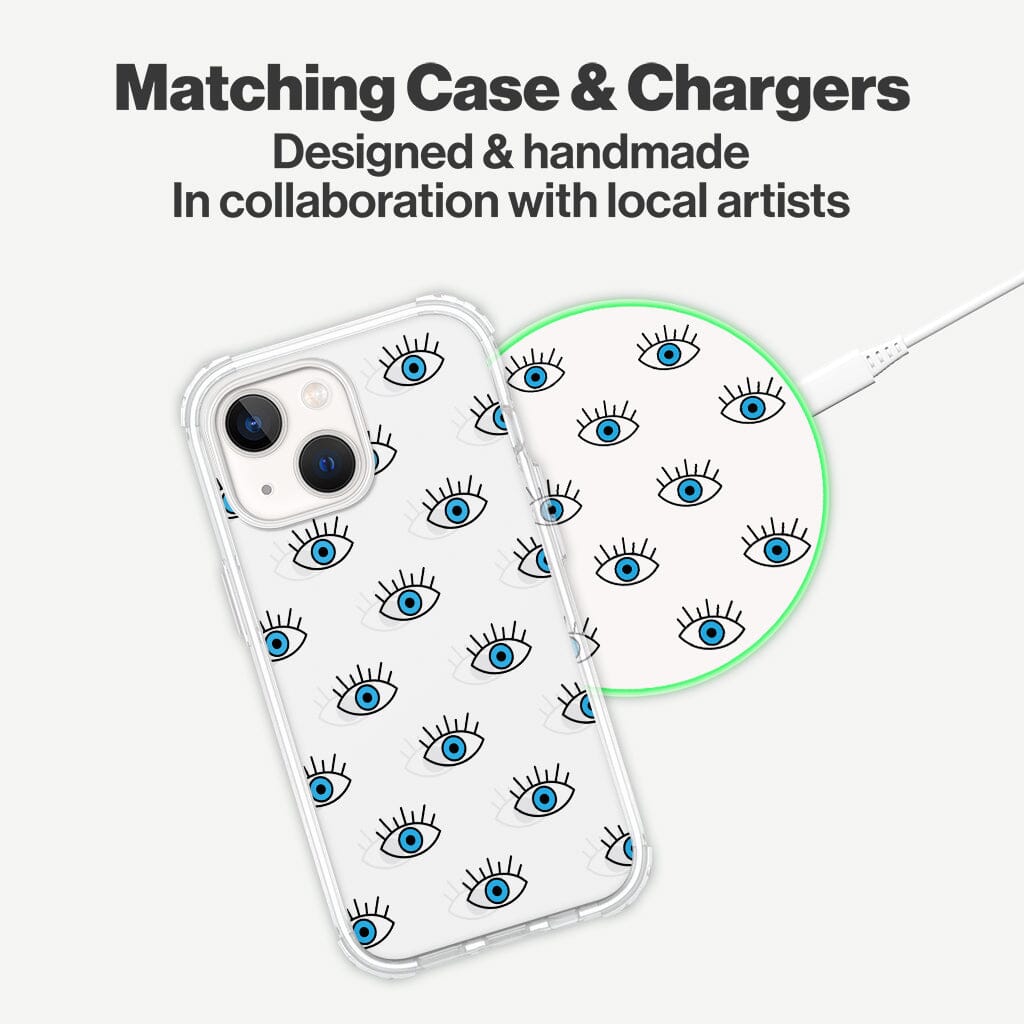 Wireless Charging Pad - Seamless Blue Evil Eye Design (Matching Design Case)