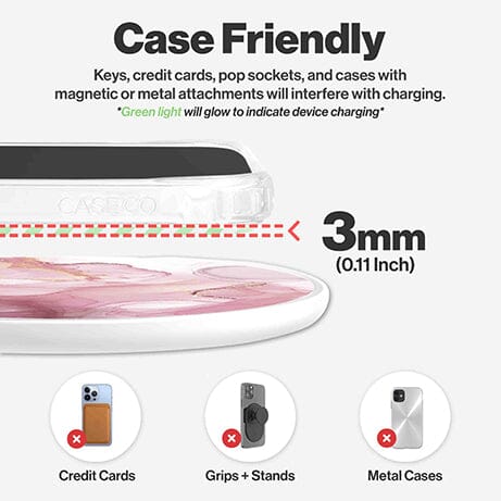 Wireless Charging Pad - Blush Pink Marble Design (Case Friendly Feature)